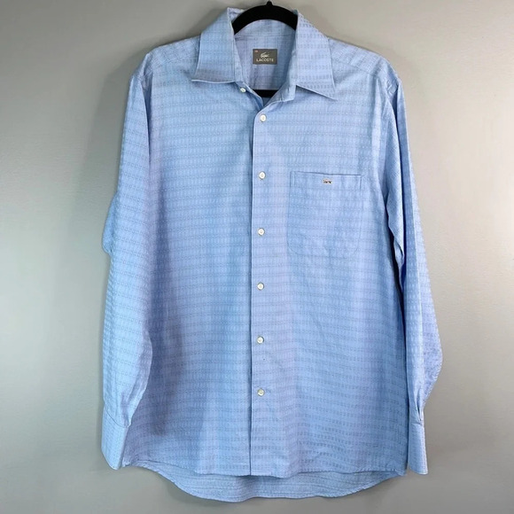LACOSTE Mens Button Up Dress Shirt Light Blue Long Sleeve Logo Preppy 40 (M) - Picture 15 of 15
